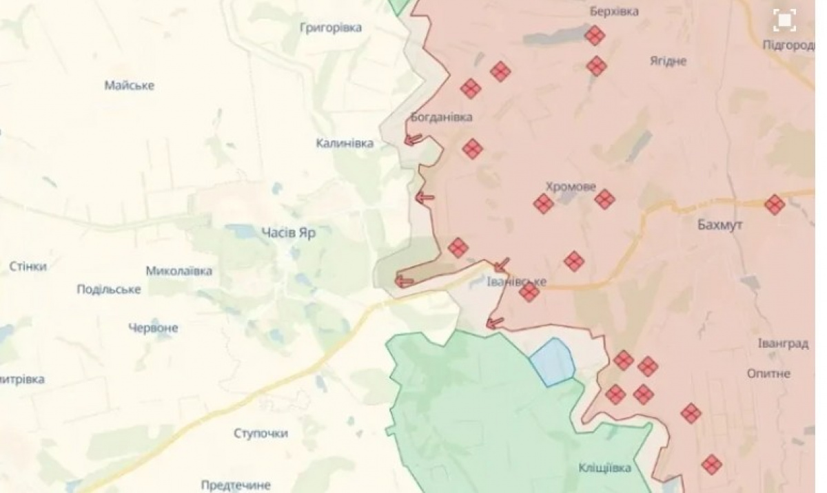 Російська армія намагається оточити Часів Яр з флангів. Карта DeepState 